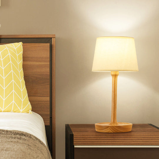Simplicity Shaded Table Lamp: Fabric Shade, 1-Light Night Light for Bedroom with Wooden Base