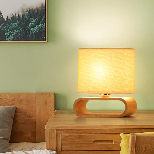 Simplicity Shaded Table Lamp: Fabric Shade, 1-Light Night Light for Bedroom with Wooden Base