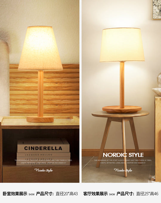 Simplicity Shaded Table Lamp: Fabric Shade, 1-Light Night Light for Bedroom with Wooden Base