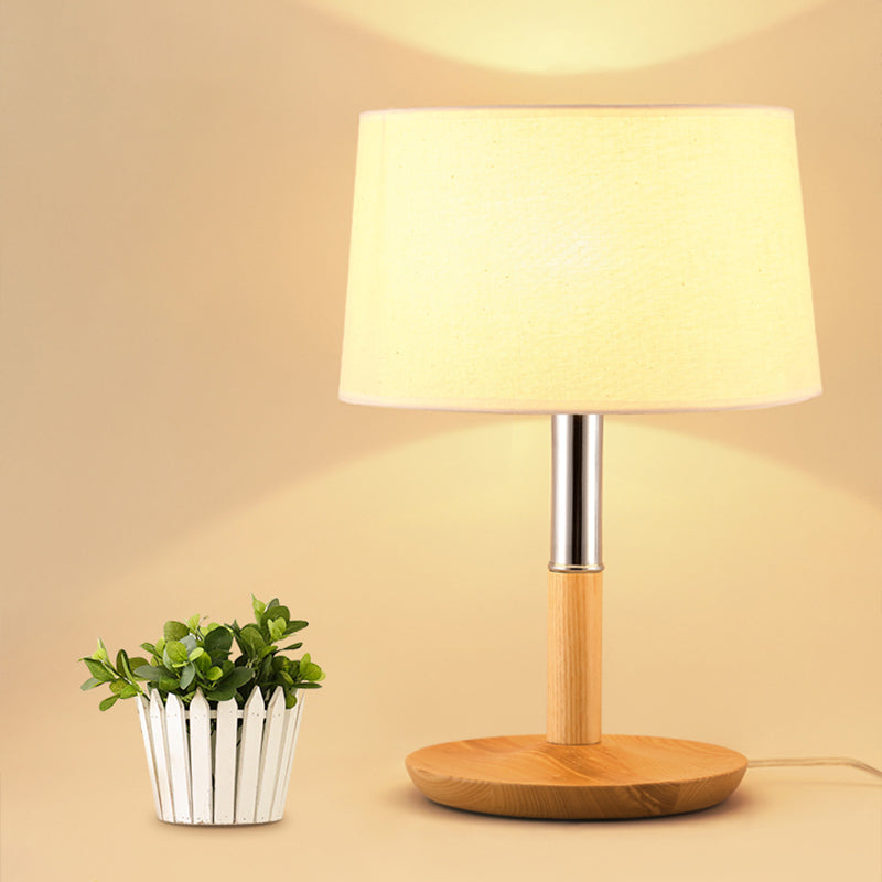 Simplicity Shaded Table Lamp: Fabric Shade, 1-Light Night Light for Bedroom with Wooden Base