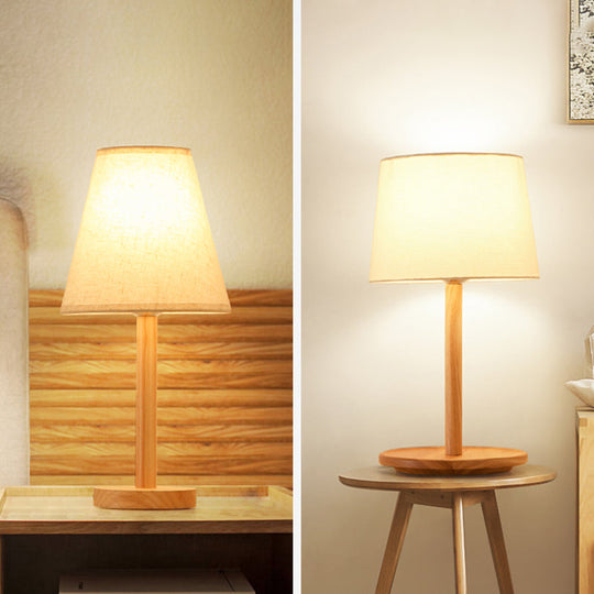 Simplicity Shaded Table Lamp: Fabric Shade, 1-Light Night Light for Bedroom with Wooden Base