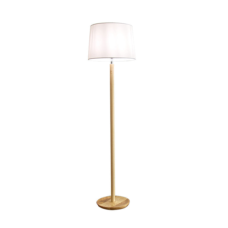Minimalistic Fabric Tapered Drum Floor Lamp with Wood Stand - 1 Head Standing Light