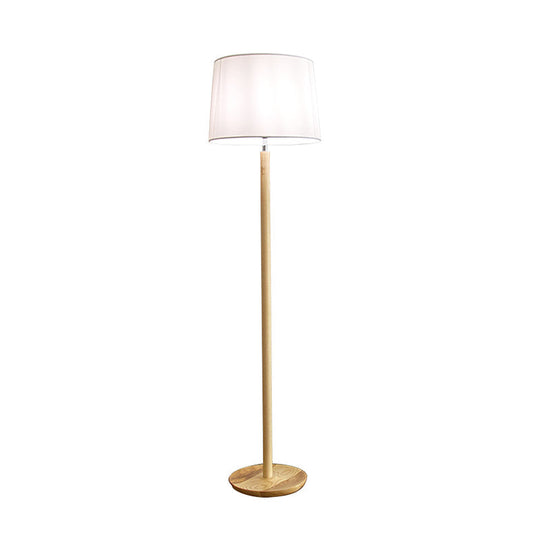 Minimalistic Fabric Tapered Drum Floor Lamp with Wood Stand - 1 Head Standing Light