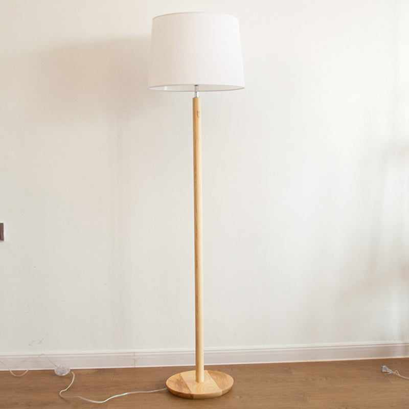 Minimalistic Fabric Tapered Drum Floor Lamp with Wood Stand - 1 Head Standing Light
