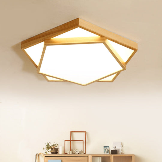 Nordic LED Wood 2-Tier Flush Light: Bedroom Ceiling Mounted Acrylic Lamp