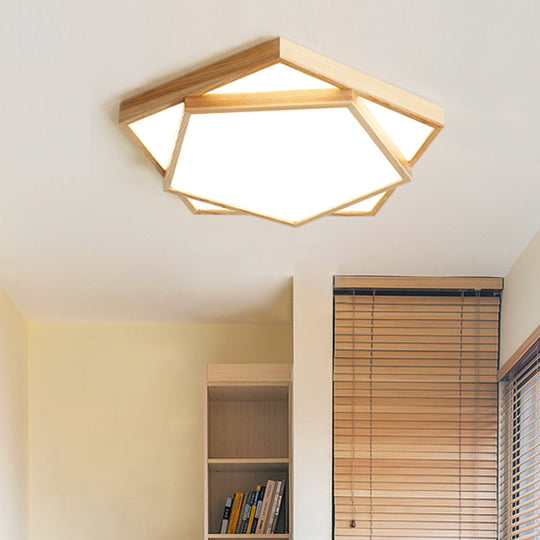 Nordic LED Wood 2-Tier Flush Light: Bedroom Ceiling Mounted Acrylic Lamp