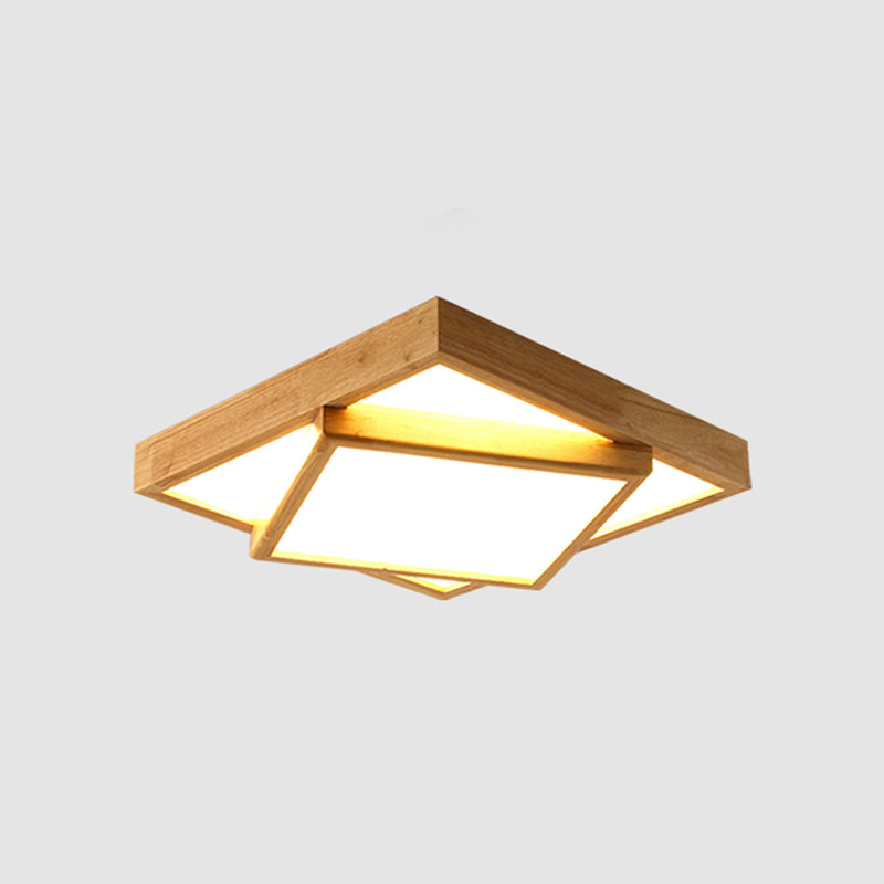 Nordic LED Wood 2-Tier Flush Light: Bedroom Ceiling Mounted Acrylic Lamp