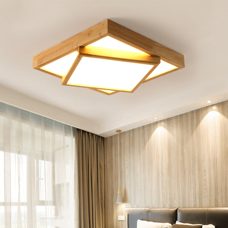 Nordic LED Wood 2-Tier Flush Light: Bedroom Ceiling Mounted Acrylic Lamp