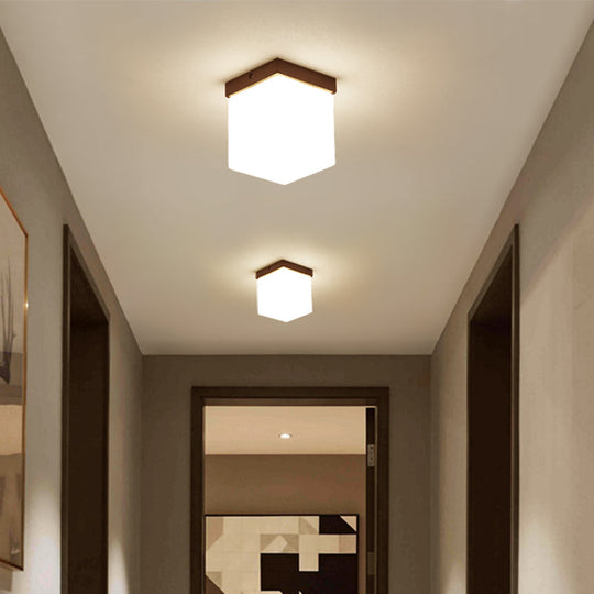 Geometric Flush Mount Ceiling Light Fixture - Modern Wooden Design (1-Light, Brown)