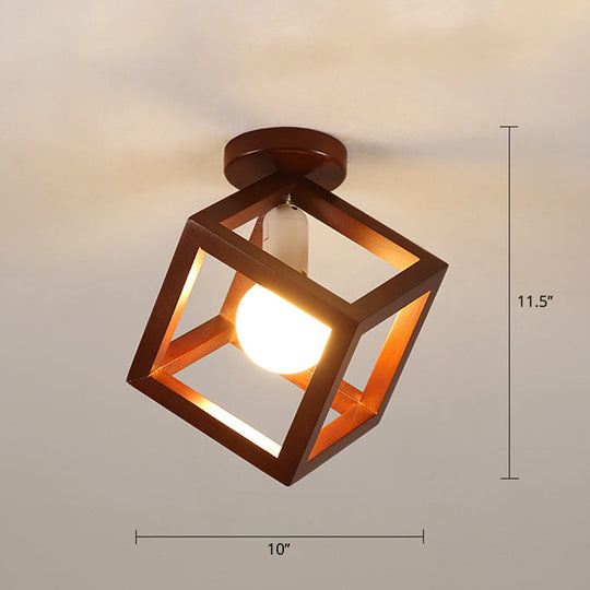 Geometric Flush Mount Ceiling Light Fixture - Modern Wooden Design (1-Light, Brown)