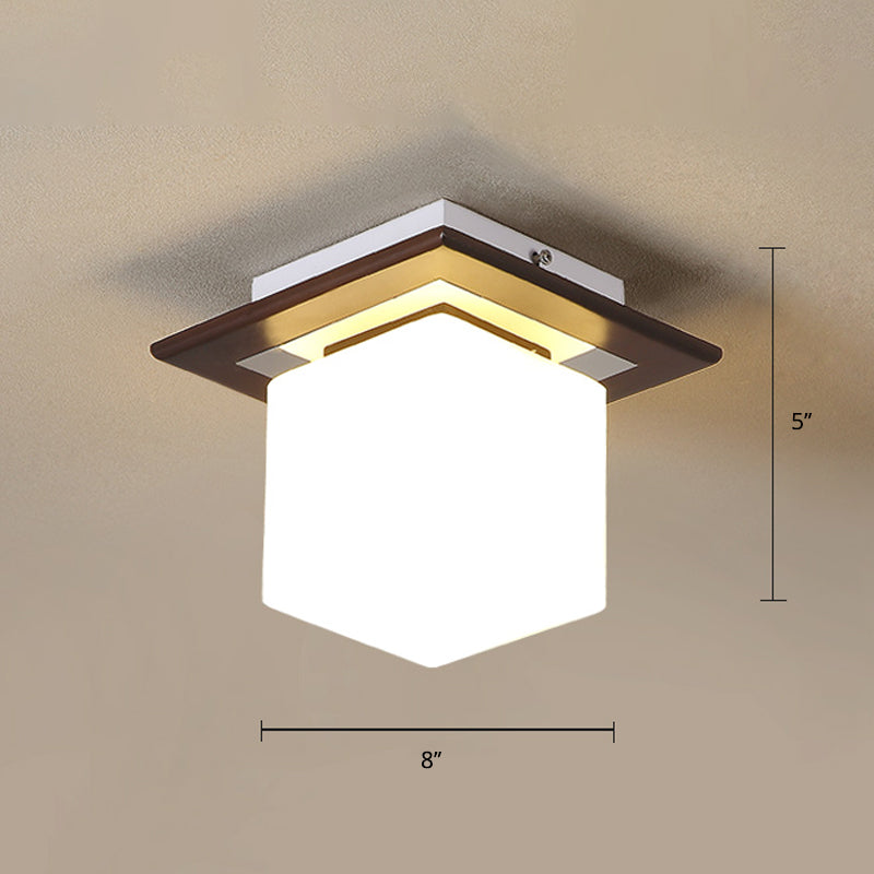 Geometric Flush Mount Ceiling Light Fixture - Modern Wooden Design (1-Light, Brown)