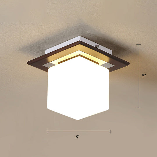 Geometric Flush Mount Ceiling Light Fixture - Modern Wooden Design (1-Light, Brown)