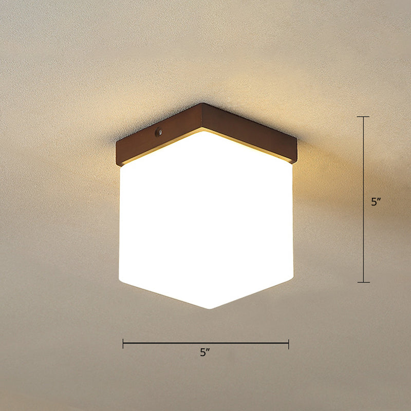Geometric Flush Mount Ceiling Light Fixture - Modern Wooden Design (1-Light, Brown)