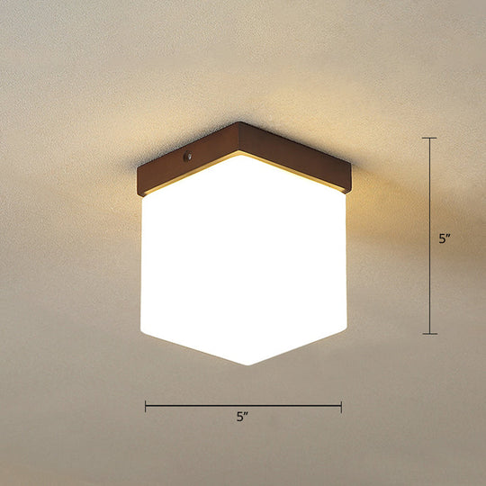 Geometric Flush Mount Ceiling Light Fixture - Modern Wooden Design (1-Light, Brown)