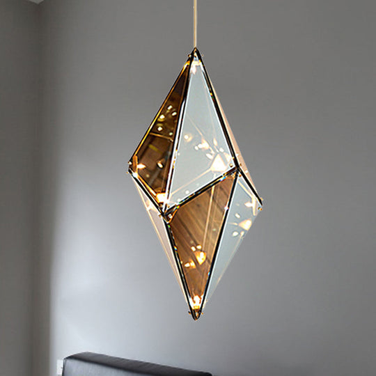 Modernist Diamond Pendant Lamp with Multi Lights - Amber/Smoke Glass - Living Room Ceiling Light - LED - 23.5"/31"/42" Wide