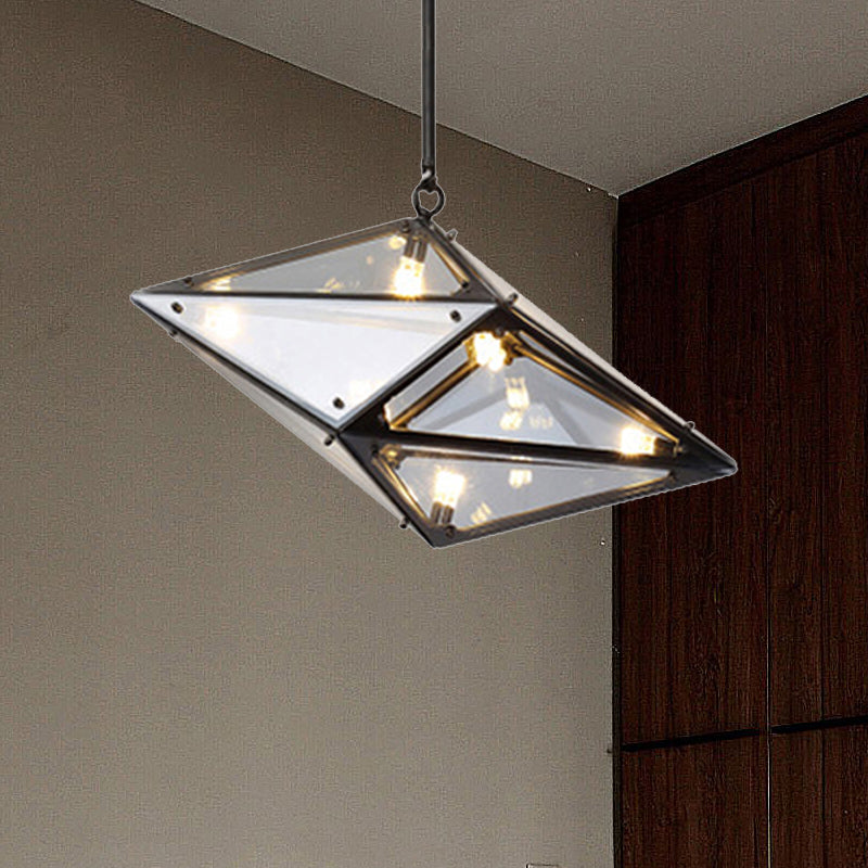 Modernist Diamond Pendant Lamp with Multi Lights - Amber/Smoke Glass - Living Room Ceiling Light - LED - 23.5"/31"/42" Wide