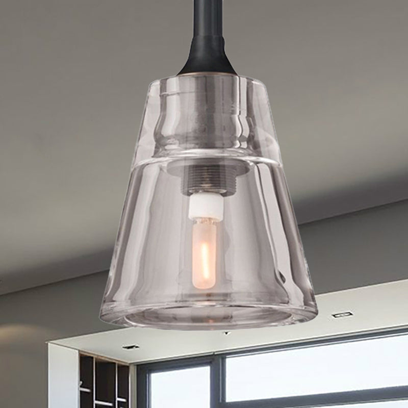 Modern Black/Brass/Chrome Cone Pendant Lamp with LED Double Smoke Glass Ceiling Fixture