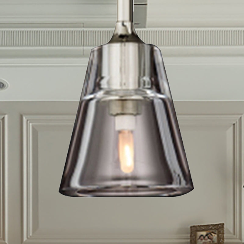 Modern Black/Brass/Chrome Cone Pendant Lamp with LED Double Smoke Glass Ceiling Fixture