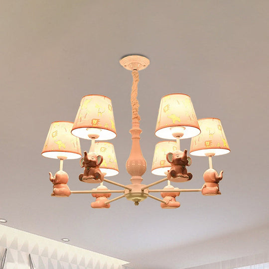 Pink Tapered Shade Elephant Metal Pendant Chandelier for Game Room