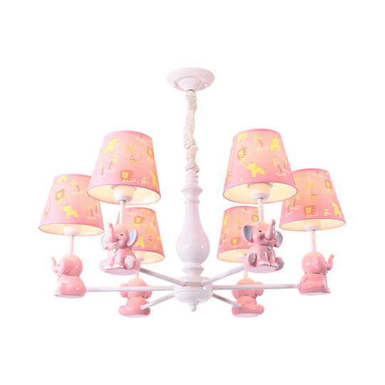 Pink Tapered Shade Elephant Metal Pendant Chandelier for Game Room