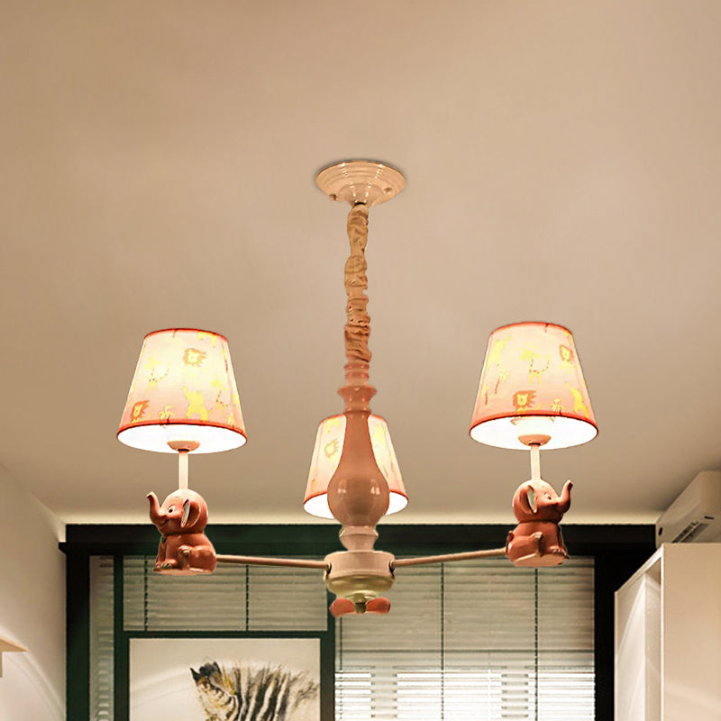 Pink Tapered Shade Elephant Metal Pendant Chandelier for Game Room