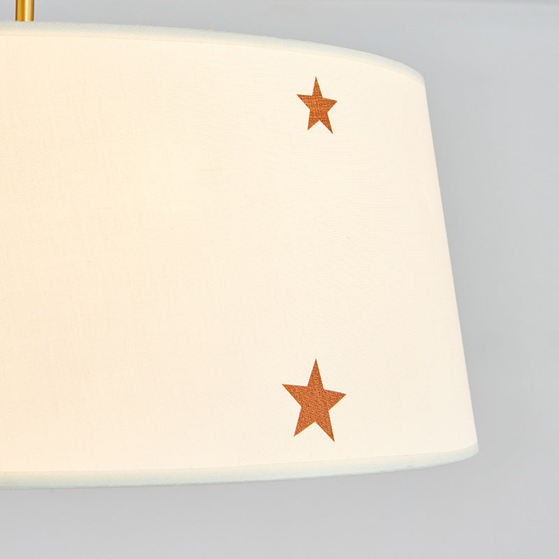 Simple Style White Fabric Drum Chandelier - Adult Bedroom Pendant Light with Star Design