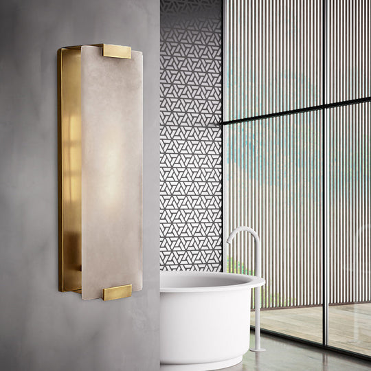 10.5"/18.5" Modern Rectangular Sconce Light - Metal 1 Head Wall Lamp Fixture with White Marble - Black/Brass Finish