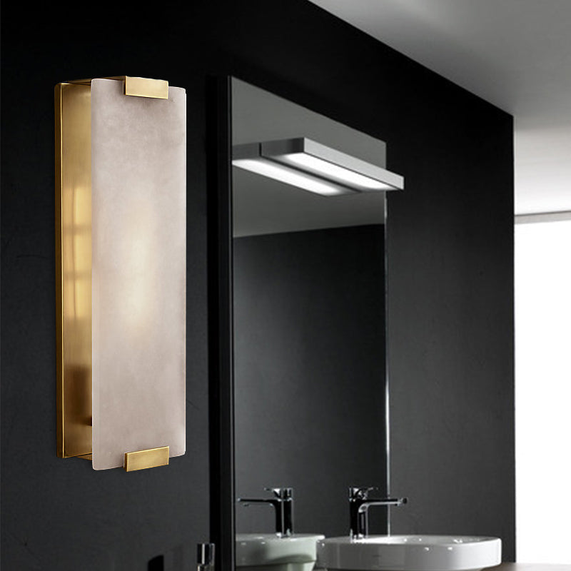 10.5"/18.5" Modern Rectangular Sconce Light - Metal 1 Head Wall Lamp Fixture with White Marble - Black/Brass Finish