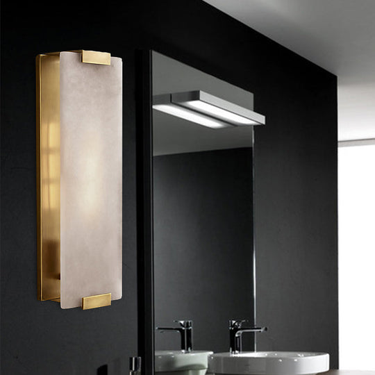 10.5"/18.5" Modern Rectangular Sconce Light - Metal 1 Head Wall Lamp Fixture with White Marble - Black/Brass Finish