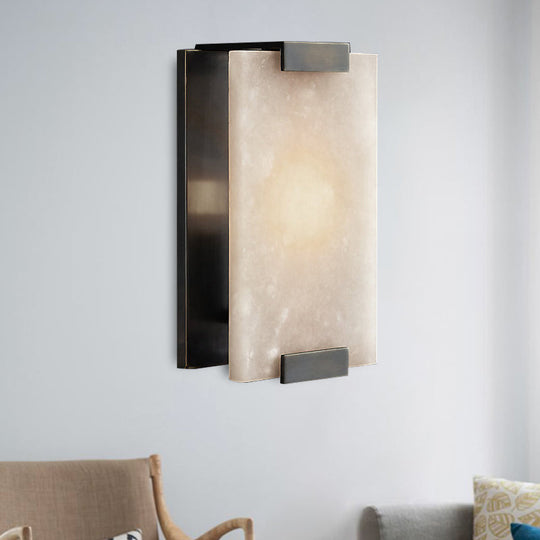 10.5"/18.5" Modern Rectangular Sconce Light - Metal 1 Head Wall Lamp Fixture with White Marble - Black/Brass Finish