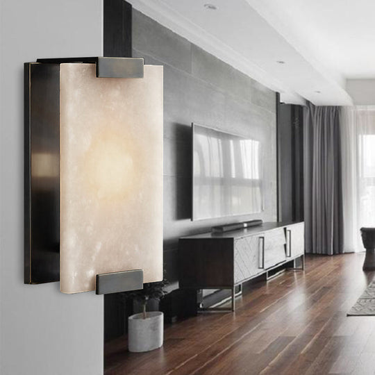 10.5"/18.5" Modern Rectangular Sconce Light - Metal 1 Head Wall Lamp Fixture with White Marble - Black/Brass Finish