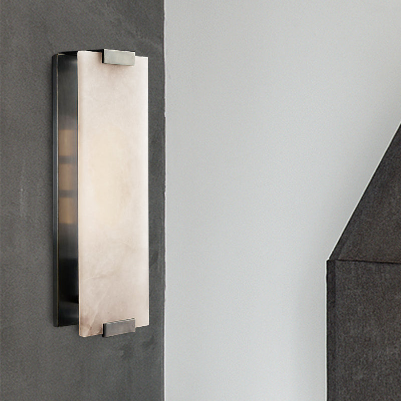 10.5"/18.5" Modern Rectangular Sconce Light - Metal 1 Head Wall Lamp Fixture with White Marble - Black/Brass Finish