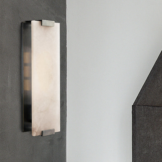 10.5"/18.5" Modern Rectangular Sconce Light - Metal 1 Head Wall Lamp Fixture with White Marble - Black/Brass Finish