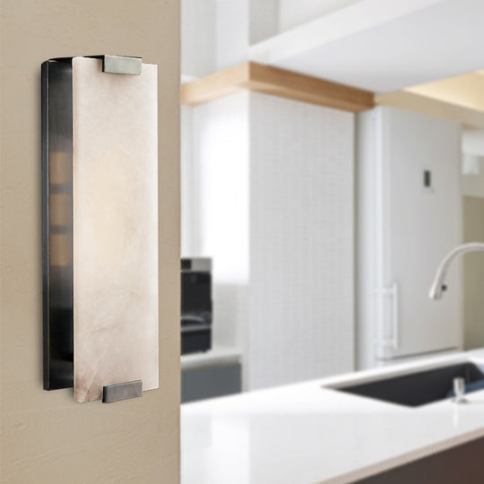 10.5"/18.5" Modern Rectangular Sconce Light - Metal 1 Head Wall Lamp Fixture with White Marble - Black/Brass Finish