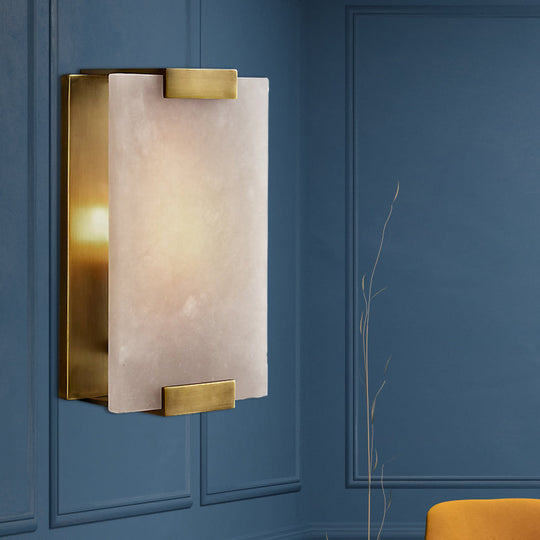 10.5"/18.5" Modern Rectangular Sconce Light - Metal 1 Head Wall Lamp Fixture with White Marble - Black/Brass Finish
