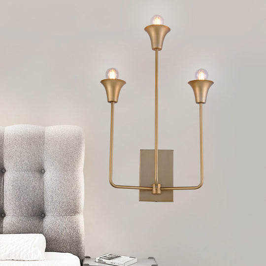 Traditional Metal Starburst Wall Lamp with 3 Bulbs - Brass Sconce Light Fixture for Bedroom