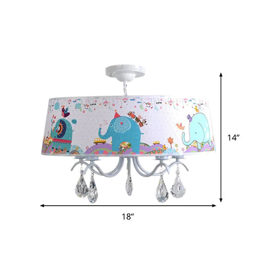Elephant Crystal Drum Pendant Light: White 5-Light Chandelier for Kids' Bedroom