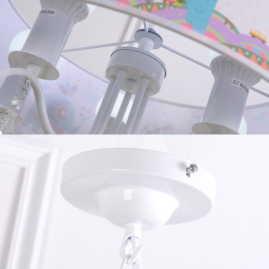Elephant Crystal Drum Pendant Light: White 5-Light Chandelier for Kids' Bedroom