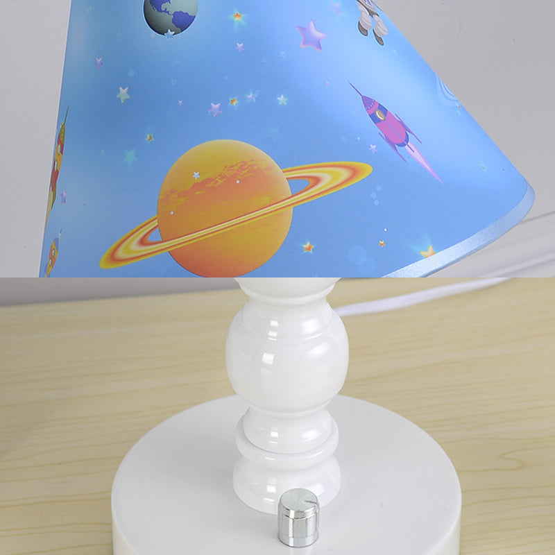 Modern Blue Planet Kindergarten Desk Lamp with Tapered Shade