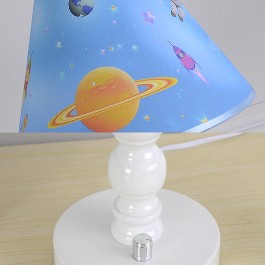 Modern Blue Planet Kindergarten Desk Lamp with Tapered Shade