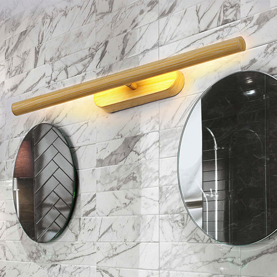 Modernist Tube Wood Vanity Wall Lamp - Wide LED Beige Wall Mounted Light Fixture in White/Warm/Natural Light (19"/23"/27")