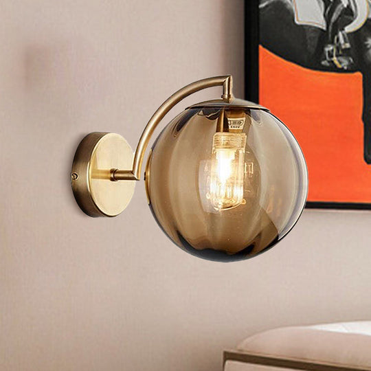 Postmodern Brass Ball Sconce Lamp - Red/Blue/Amber Glass, Single Light Wall Fixture