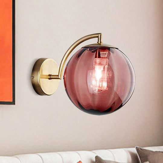 Postmodern Brass Ball Sconce Lamp - Red/Blue/Amber Glass, Single Light Wall Fixture