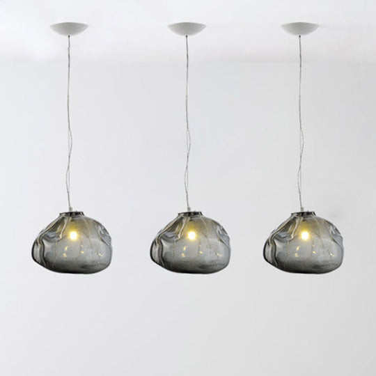 Cloud Shaped Hand-Blown Glass Pendant Light - Clear/Smoke Gray, 8"/12" - Contemporary Design, 1 Bulb - Indoor Hanging Lamp