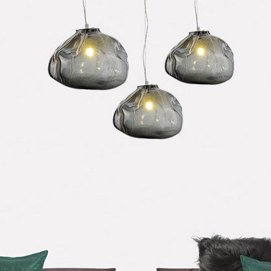 Cloud Shaped Hand-Blown Glass Pendant Light - Clear/Smoke Gray, 8"/12" - Contemporary Design, 1 Bulb - Indoor Hanging Lamp