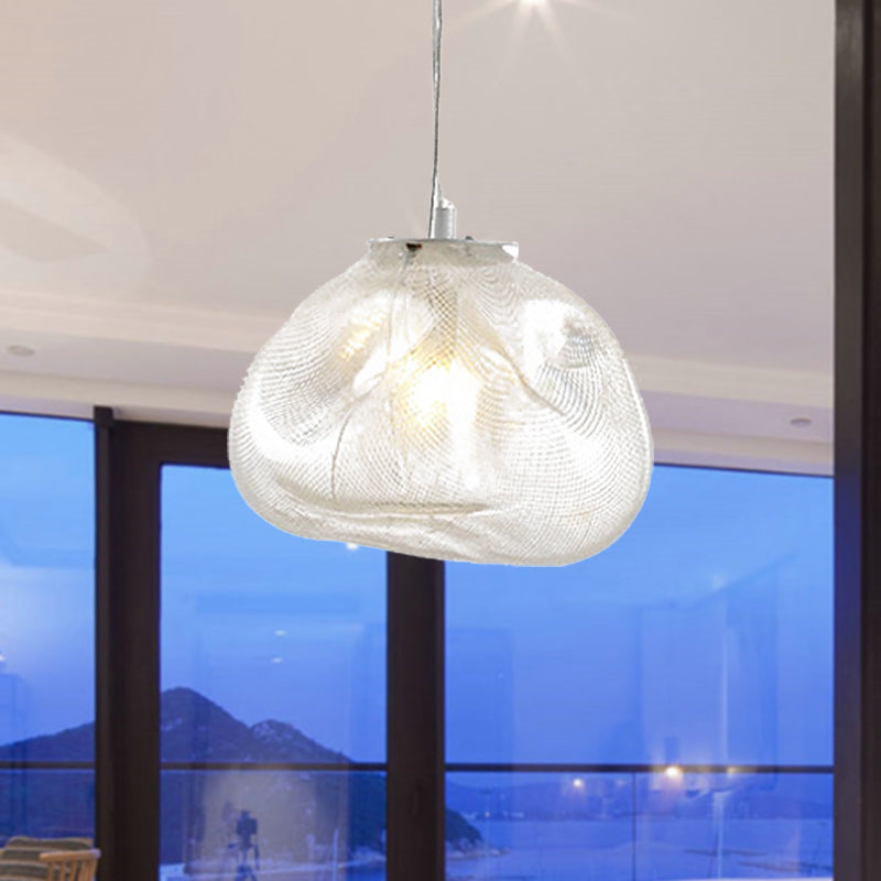 Cloud Shaped Hand-Blown Glass Pendant Light - Clear/Smoke Gray, 8"/12" - Contemporary Design, 1 Bulb - Indoor Hanging Lamp