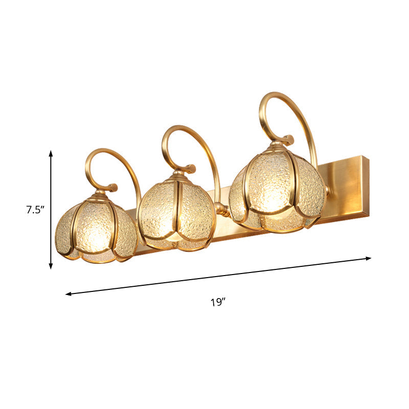 Traditional Brass Water Glass Sconce Light Fixture with Curved Arm - 2/3 Flower Bar Bulbs