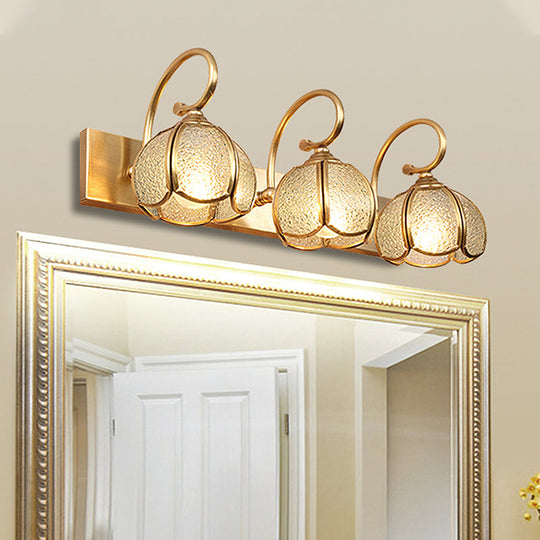 Traditional Brass Water Glass Sconce Light Fixture with Curved Arm - 2/3 Flower Bar Bulbs
