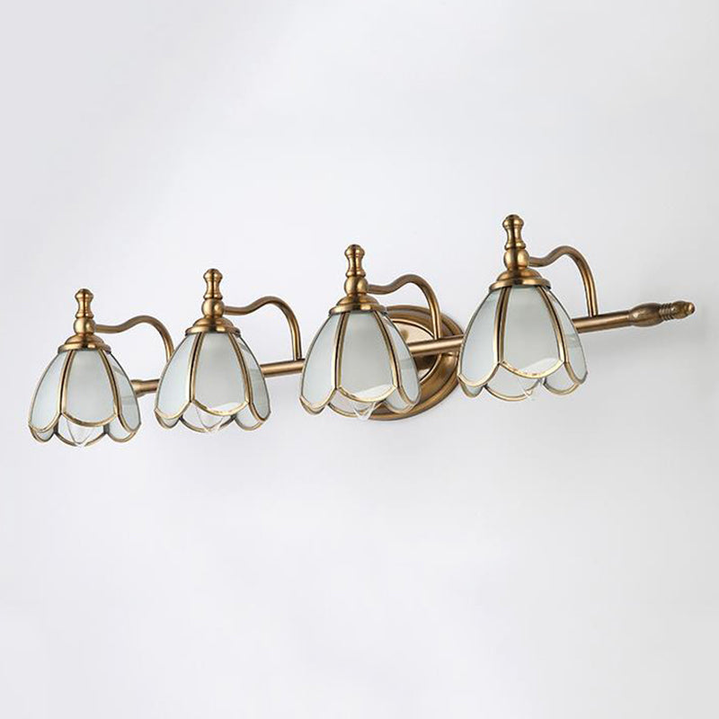 Colonial Opal Glass Vanity Light: Brass Wall Lighting Fixture for Bathroom (1/2/3/4 Heads)