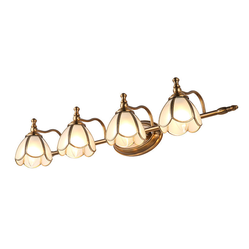 Colonial Opal Glass Vanity Light: Brass Wall Lighting Fixture for Bathroom (1/2/3/4 Heads)